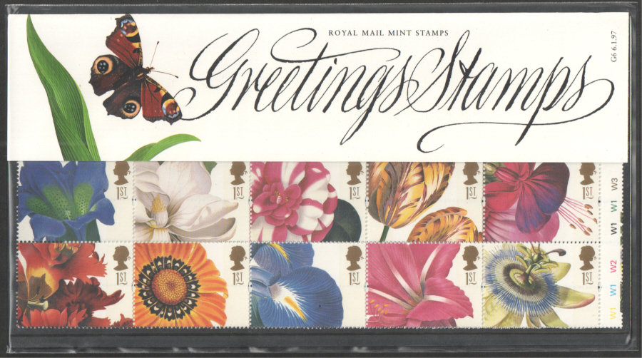 (image for) 1997 Cyl W1 W1 W2 W1 W1 W3 Flowers Greetings Booklet Pane Presentation Pack G6 - KX9 / DB13(10)